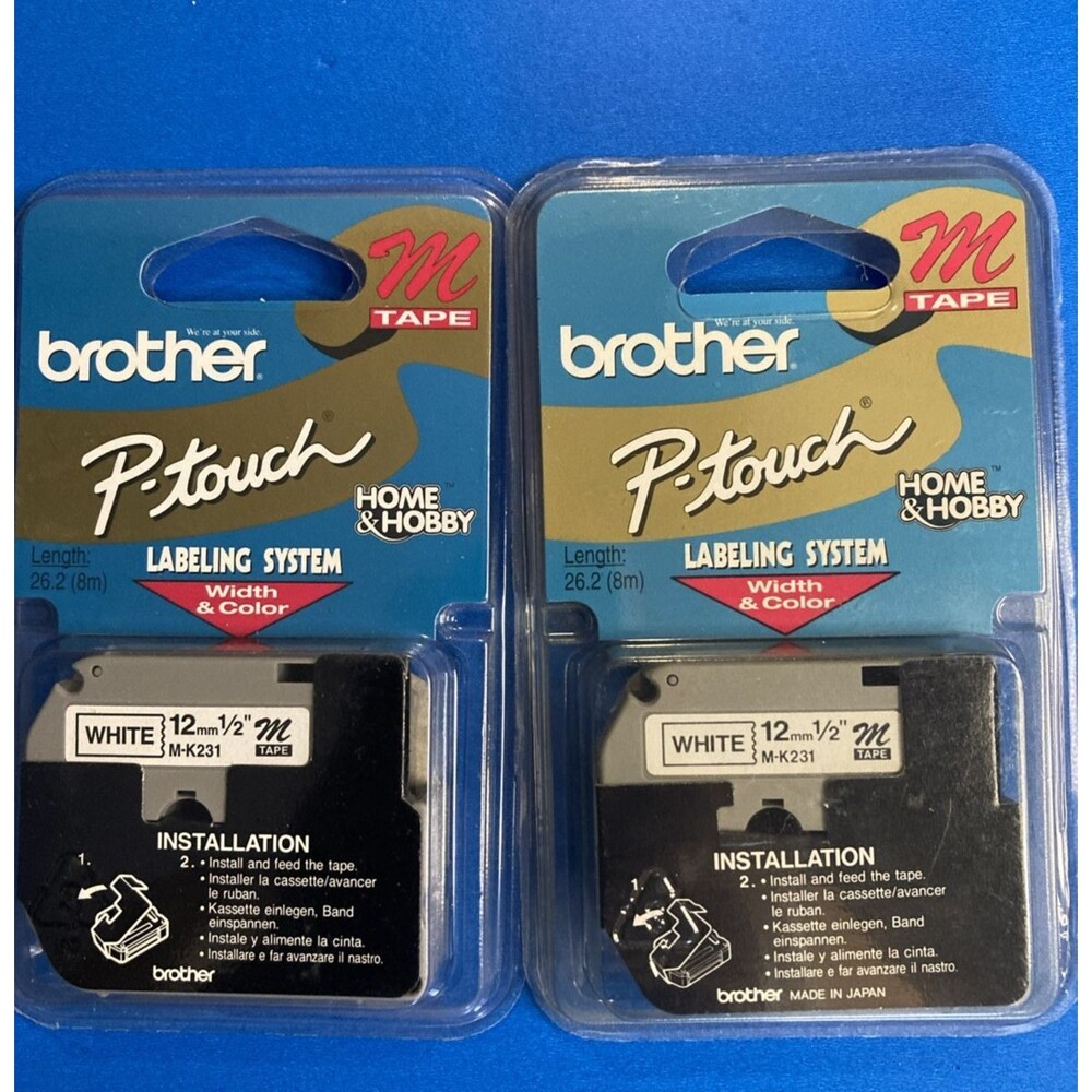 2 Brother P-touch M Tape 12mm 1/2" White M-K231 26.2' 8m Sealed Genuine M231
